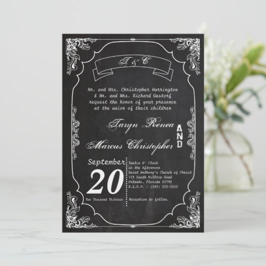 5x7 Modern Chalkboard Vintage Weddenschap Kaart (Staand voorkant)
