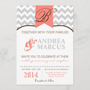 5x7 Modern Chevron Stripe Coral Wedding Uitnodigin Kaart