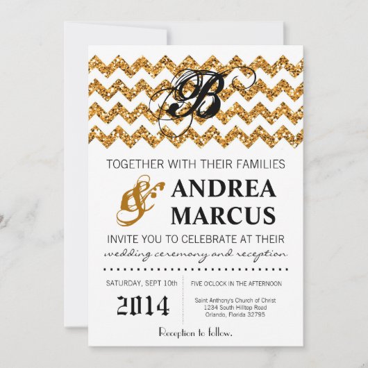5x7 Modern Gold Glitter Chevron Weddenschap Kaart (Voorkant)