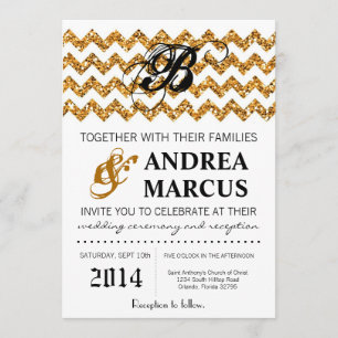 5x7 Modern Gold Glitter Chevron Weddenschap Kaart