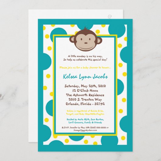 5x7 Modern Mod Monkey Baby shower Uitnodiging (Voorkant / Achterkant)