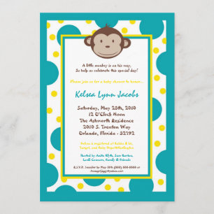 5x7 Modern Mod Monkey Baby shower Uitnodiging