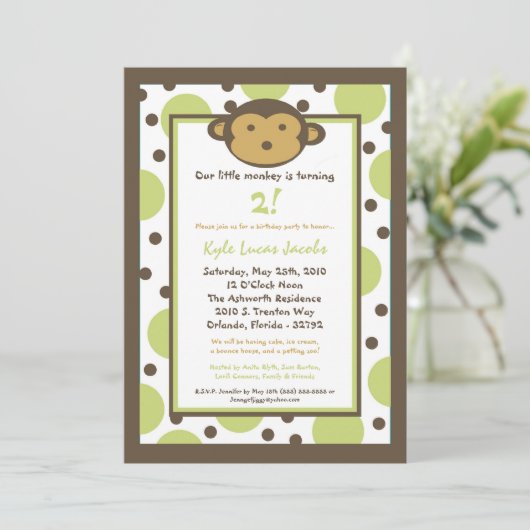 5x7 Modern Mod Monkey Birthday Party nodigt uit Kaart (Staand voorkant)