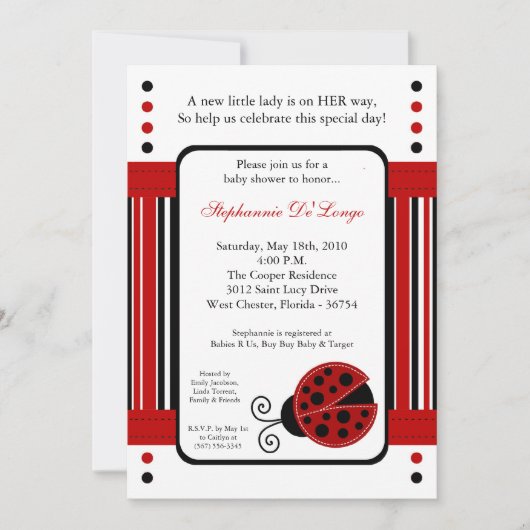 5x7 Modern Mod Red Lady Bug Baby shower Uitnodigin Kaart (Voorkant)