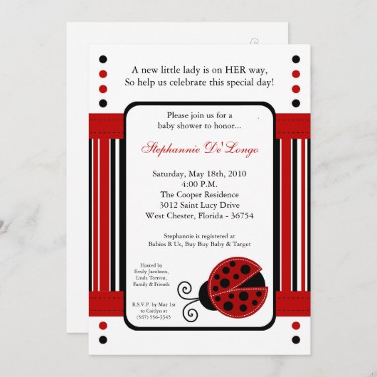 5x7 Modern Mod Red Lady Bug Baby shower Uitnodigin Kaart (Voorkant / Achterkant)