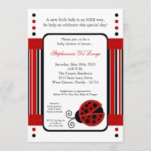 5x7 Modern Mod Red Lady Bug Baby shower Uitnodigin Kaart
