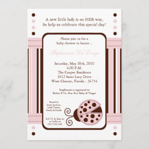 5x7 Modern Mod Roze Lady Bug Baby shower Uitnodigi Kaart