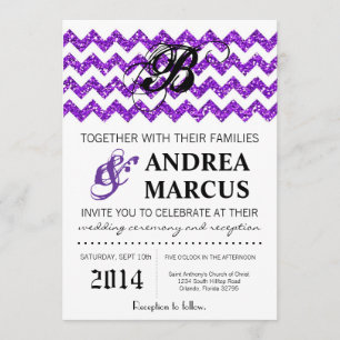 5x7 Modern Purp Glitter Chevron Weddenschap Kaart