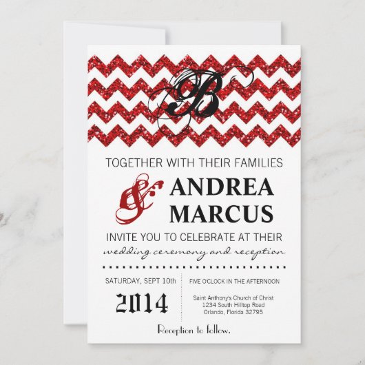 5x7 Modern Red Glitter Chevron Weddenschap Kaart (Voorkant)