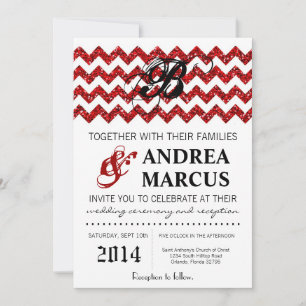 5x7 Modern Red Glitter Chevron Weddenschap Kaart