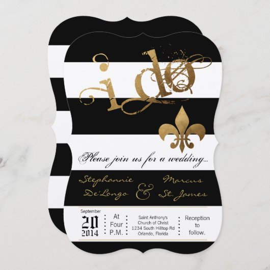 5x7 Modern Streep Fleur De Leis Trouw Uitnodiging (Voorkant / Achterkant)