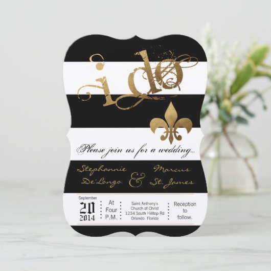 5x7 Modern Streep Fleur De Leis Trouw Uitnodiging (Staand voorkant)