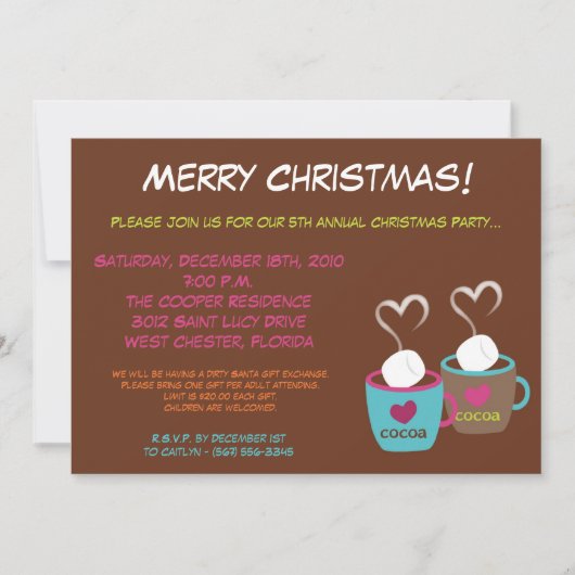 5x7 Moderne Cacao Cups Kerstfeest Uitnodiging (Voorkant)