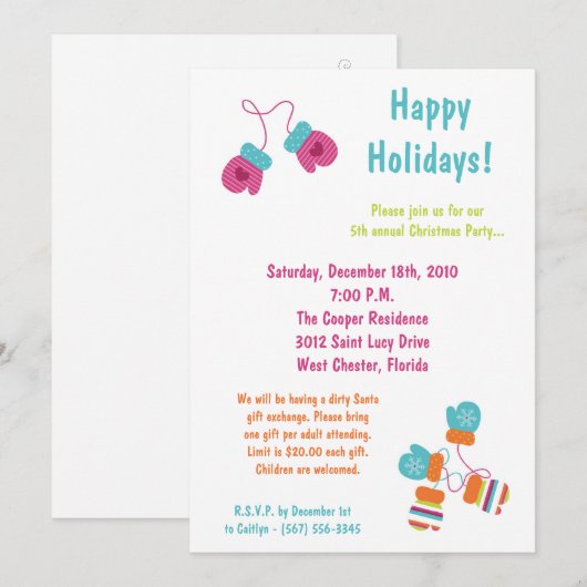 5x7 Moderne Kleur Mitten-kerstfeestelijke uitnodig Kaart (Voorkant / Achterkant)