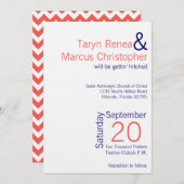 5x7 moderne koraal marine blauw chef bruiloft uitn kaart (Voorkant / Achterkant)