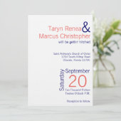 5x7 moderne koraal marine blauw chef bruiloft uitn kaart (Staand voorkant)