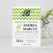 5x7 Moderne Limoen Glitter Chevron huwelijksuitnod Kaart (Staand voorkant)