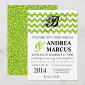 5x7 Moderne Limoen Glitter Chevron huwelijksuitnod Kaart (Voorkant / Achterkant)