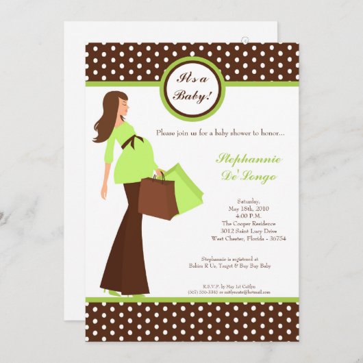 5x7 Moderne Mod Mam Shopping Baby shower Uitnodigi Kaart (Voorkant / Achterkant)