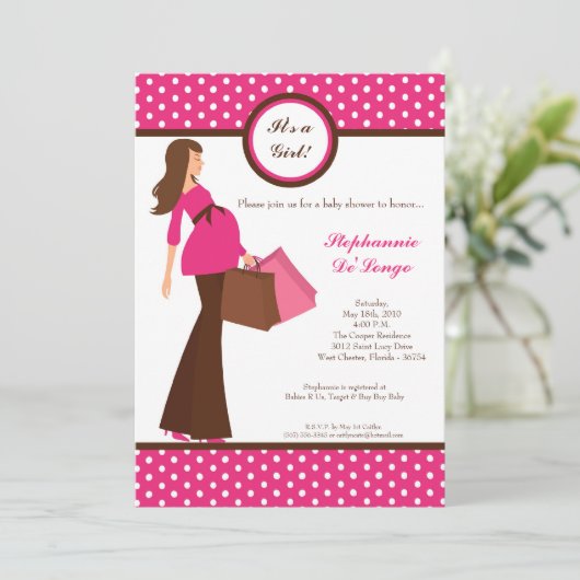 5x7 Moderne Mod Mam Shopping Baby shower Uitnodigi Kaart (Staand voorkant)