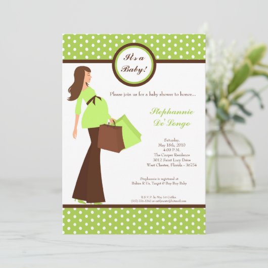 5x7 Moderne Mod Mam Shopping Baby shower Uitnodigi Kaart (Staand voorkant)