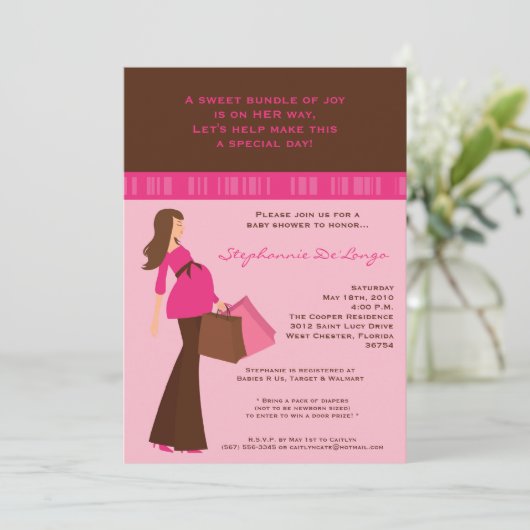 5x7 Moderne Mod Mam Shopping Baby shower Uitnodigi Kaart (Staand voorkant)