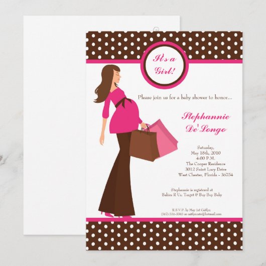 5x7 Moderne Mod Mam Shopping Baby shower Uitnodigi Kaart (Voorkant / Achterkant)