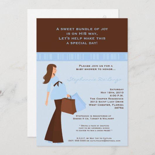 5x7 Moderne Mod Mam Shopping Baby shower Uitnodigi Kaart (Voorkant / Achterkant)