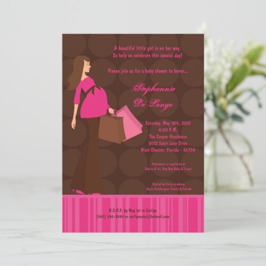 5x7 Moderne Mod Mam Shopping Baby shower Uitnodigi Kaart (Staand voorkant)
