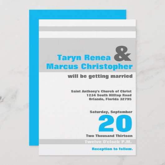 5x7 Moderne Neon Blauwe Streep Bruiloft Uitnodigin Kaart (Voorkant / Achterkant)