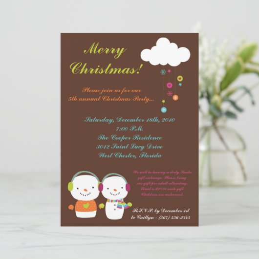 5x7 Moderne Snowman Flak-kerstfeest Uitnodiging (Staand voorkant)