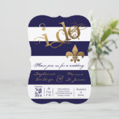 5x7 moderne streep Fleur de Leis bruiloft uitnodig Kaart (Staand voorkant)