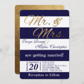 5x7 moderne streep marine bl wit bruiloft uitnodig kaart (Voorkant / Achterkant)