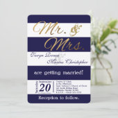 5x7 moderne streep marine bl wit bruiloft uitnodig kaart (Staand voorkant)