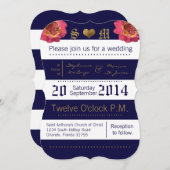 5x7 moderne streep marine bloemenbruiloft uitnodig kaart (Voorkant / Achterkant)