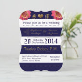 5x7 moderne streep marine bloemenbruiloft uitnodig kaart (Staand voorkant)