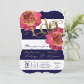 5x7 moderne streep marine bloemenbruiloft uitnodig kaart (Staand voorkant)