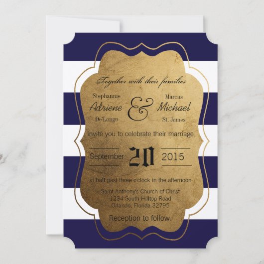 5x7 moderne streep marine witte bruiloft uitnodigi kaart (Voorkant)
