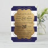 5x7 moderne streep marine witte bruiloft uitnodigi kaart (Staand voorkant)
