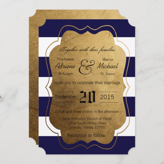 5x7 moderne streep marine witte bruiloft uitnodigi kaart (Voorkant / Achterkant)