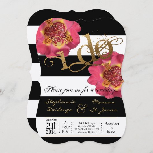 5x7 moderne streep zwart bloemenbruiloft uitnodigi kaart (Voorkant / Achterkant)