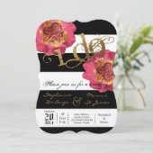 5x7 moderne streep zwart bloemenbruiloft uitnodigi kaart (Staand voorkant)