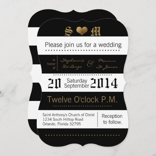 5x7 moderne streep zwart wit bruiloft uitnodiging (Voorkant / Achterkant)