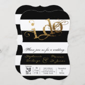 5x7 moderne streep zwart wit bruiloft uitnodiging (Voorkant / Achterkant)