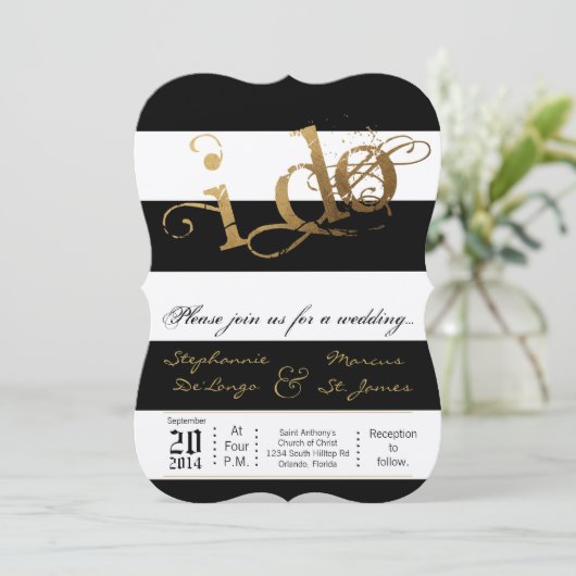 5x7 moderne streep zwart wit bruiloft uitnodiging (Staand voorkant)