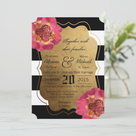 5x7 moderne streep zwart wit bruiloft uitnodiging (Staand voorkant)