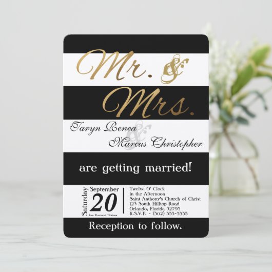 5x7 moderne streep zwart wit bruiloft uitnodiging (Staand voorkant)