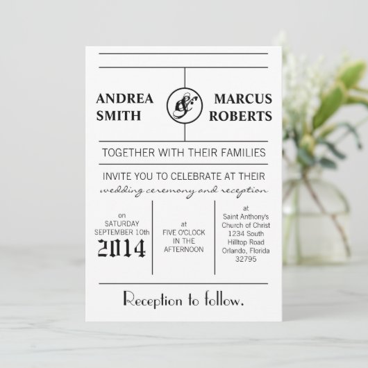 5x7 moderne typografie krantenpapier bruiloft uitn kaart (Staand voorkant)