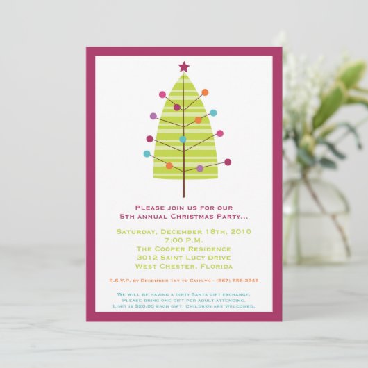 5x7 Moderne XMAS Tree Kerstfeest Uitnodiging (Staand voorkant)