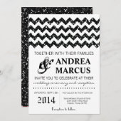 5x7 moderne zwarte glitter chevron bruiloft uitnod kaart (Voorkant / Achterkant)